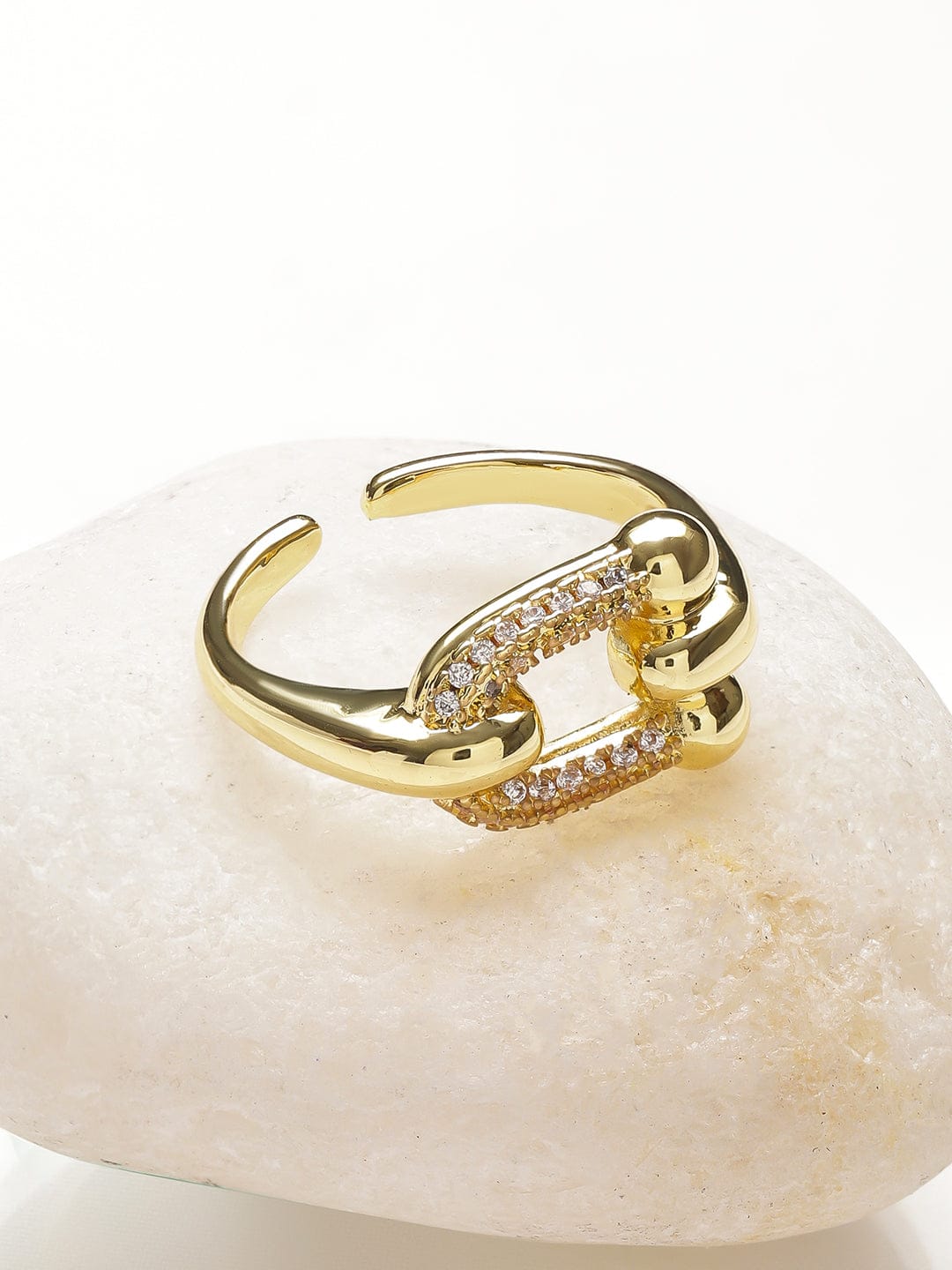 Buckle American Diamond Zirconia Gold Plated Ring Rings