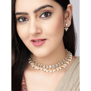 Rubans Gold Plated Kundan Delicate Necklace Set