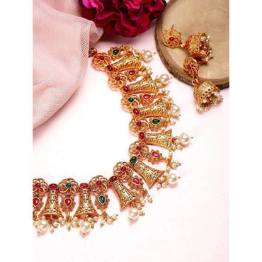 Rubans Gold Plated Handcrafted Color Stone Necklace Set