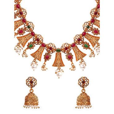 Rubans Gold Plated Handcrafted Color Stone Necklace Set