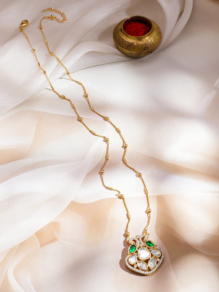 Captivating Green Kundan & American Diamond Zirconia Pendant Necklace Necklace & Chains