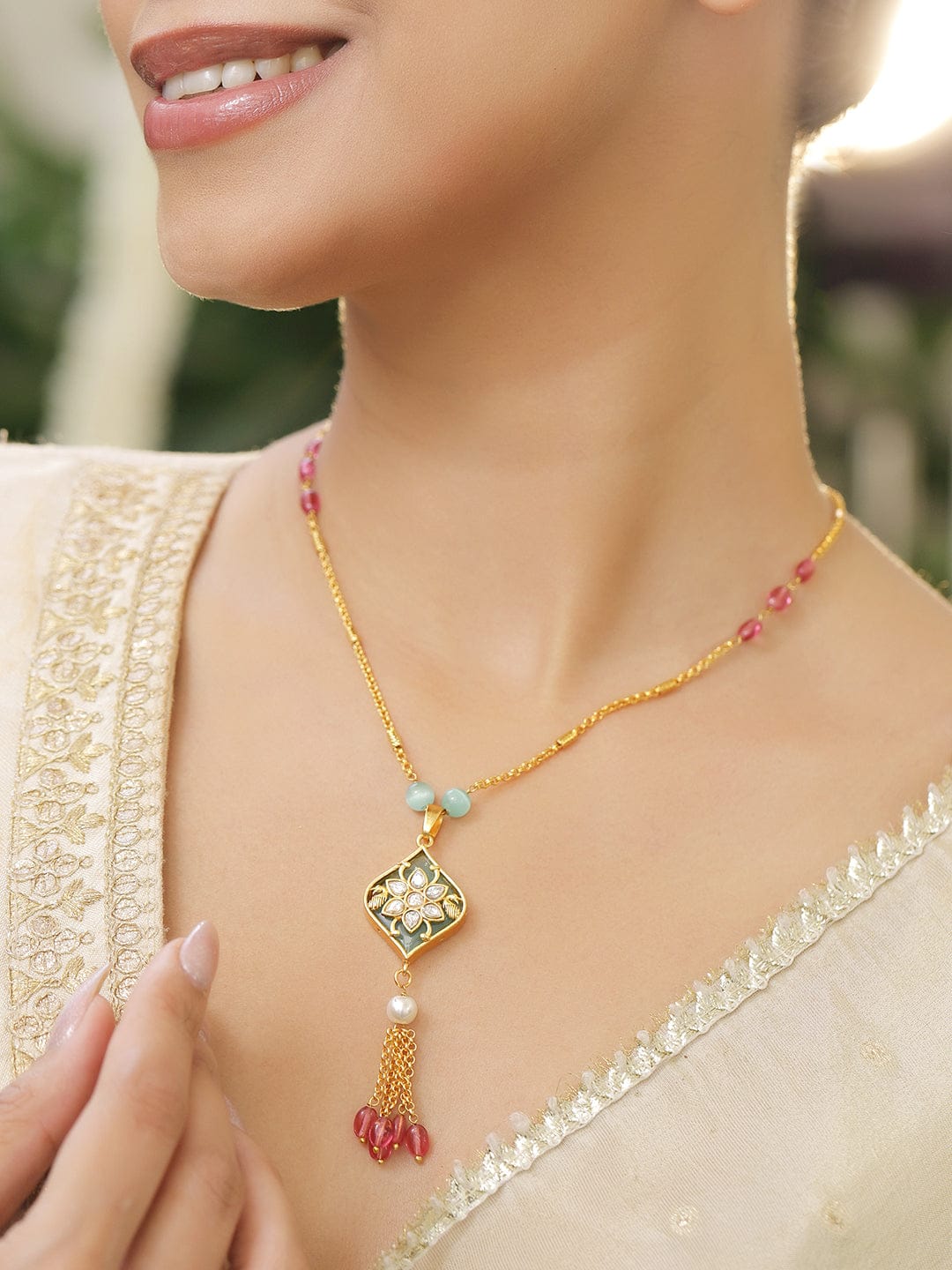 Captivating Multicolour Gold Plated Pendant Necklace Necklace & Chains