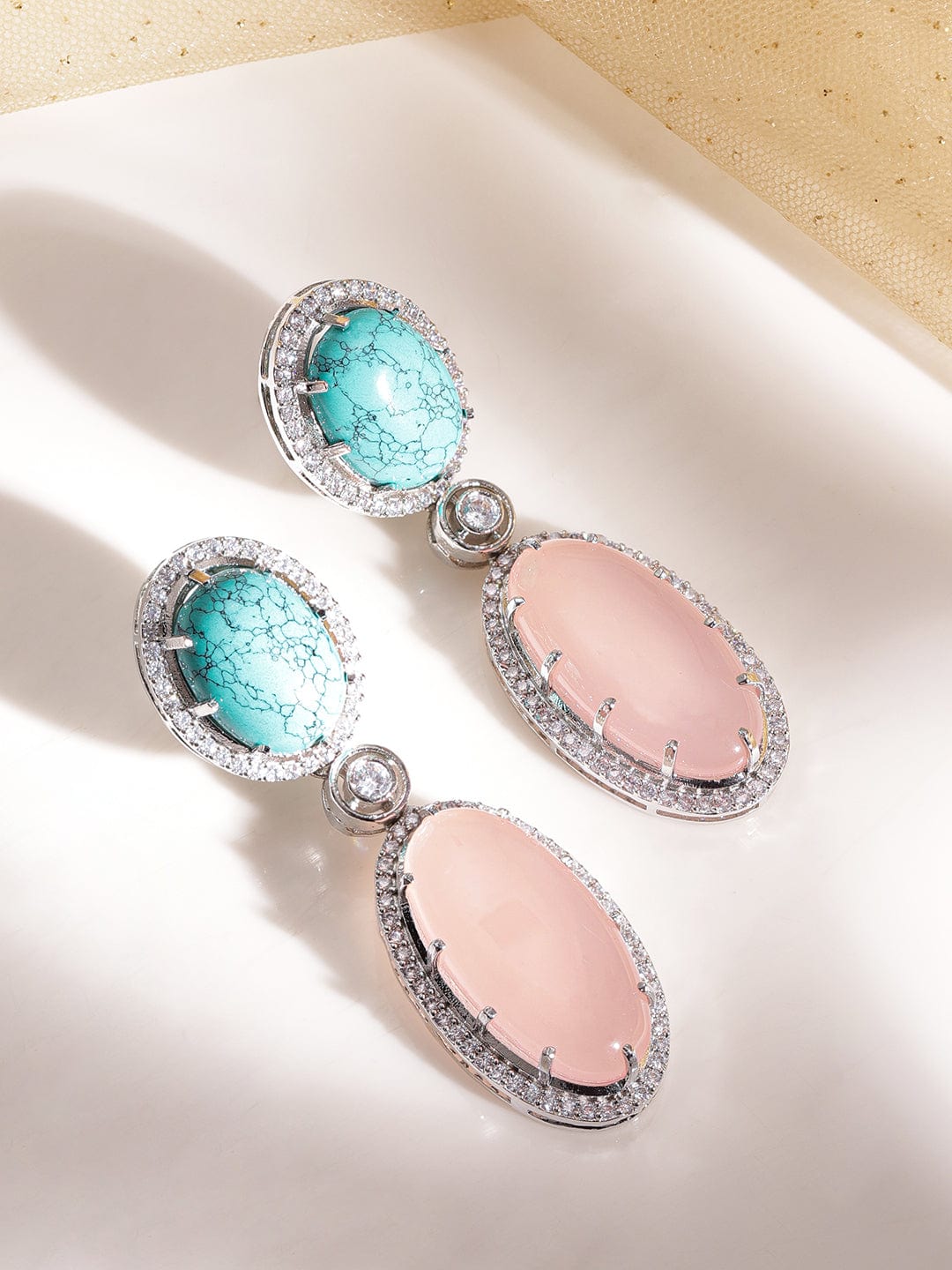 Celestial Sparkle: Silver-Tone AD Demi-Fine Earrings for Sublime Elegance Earrings