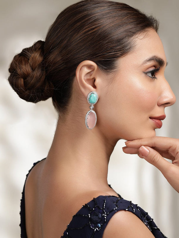 Celestial Sparkle: Silver-Tone AD Demi-Fine Earrings for Sublime Elegance Earrings