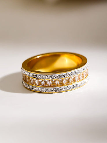 Channel Set American Diamond Zirconia Gold-Plated Enamelled Band Rings