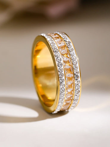 Channel Set American Diamond Zirconia Gold-Plated Enamelled Band Rings