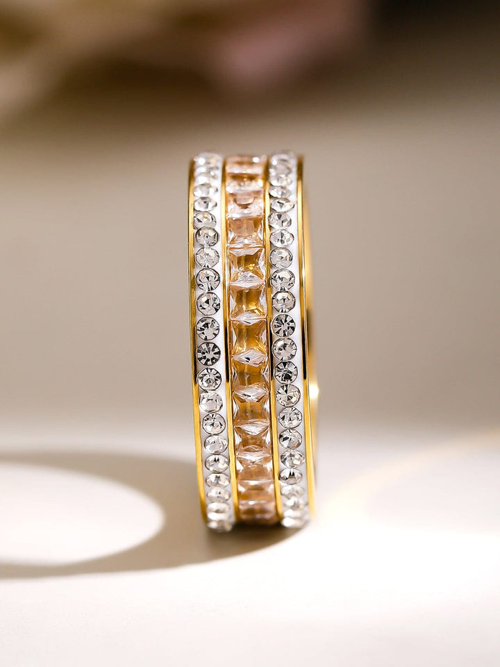 Channel Set American Diamond Zirconia Gold-Plated Enamelled Band Rings
