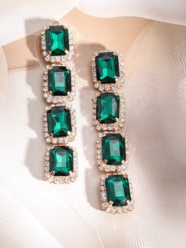 Chic Bloom Emerald and Crystal Studs Earrings