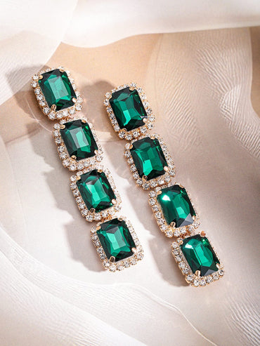 Chic Bloom Emerald and Crystal Studs Earrings