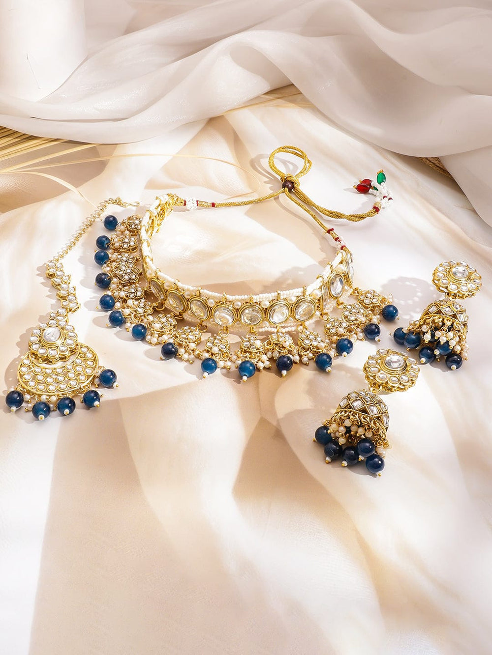 Chic Blue Cascade Kundan Choker Set Jewellery Set