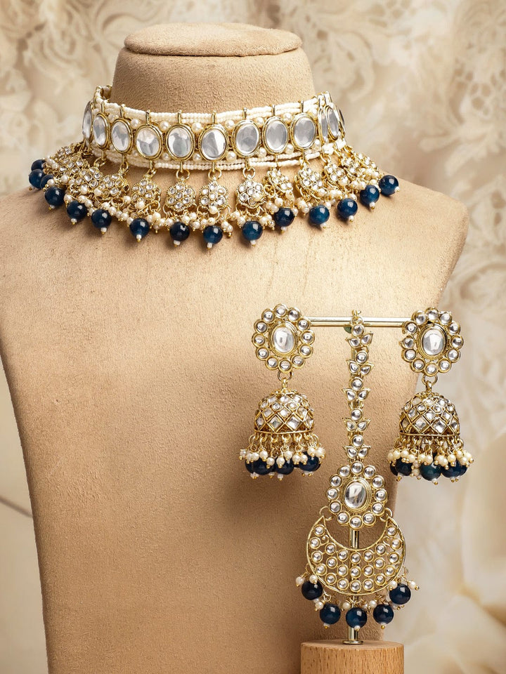 Chic Blue Cascade Kundan Choker Set Jewellery Set