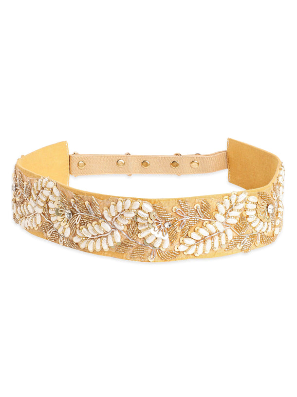 Chic Elegance Contemporary Beaded Embellishment Beige Belt Belt