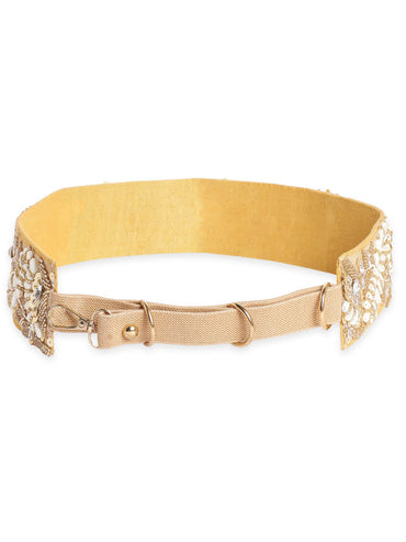 Chic Elegance Contemporary Beaded Embellishment Beige Belt Belt