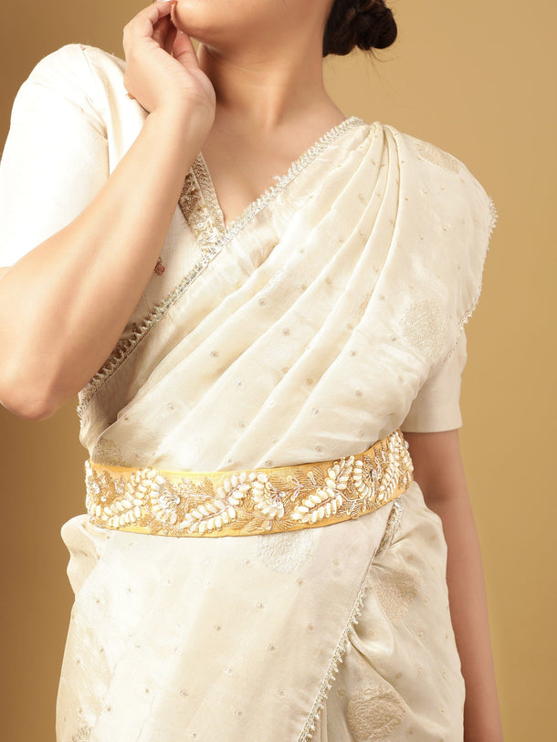Chic Elegance Contemporary Beaded Embellishment Beige Belt Belt