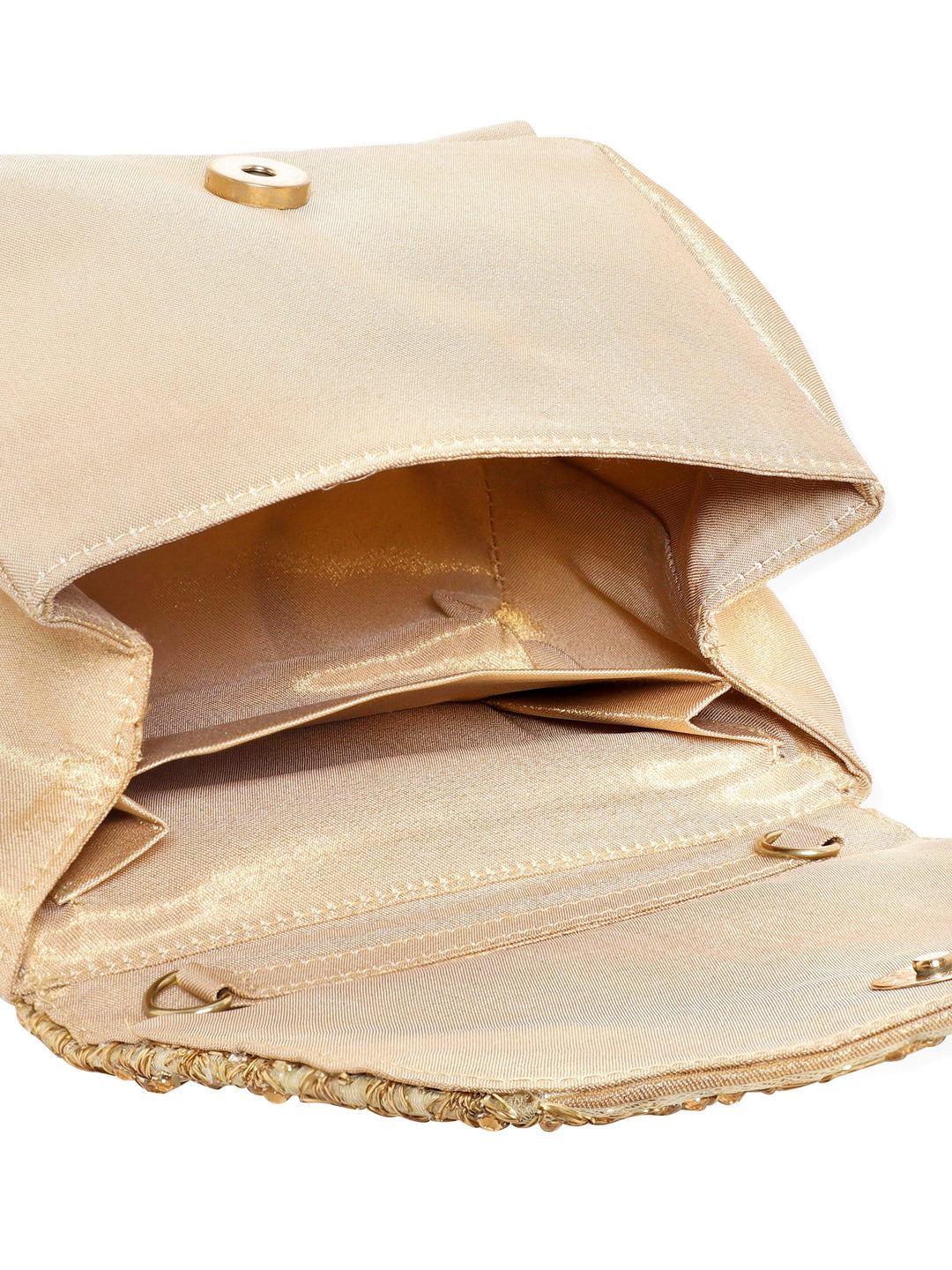 Chic Glimmer Gold Handbag with Beaded Embellishments - Modern Elegance Handbag, Wallet Accessories & Clutches
