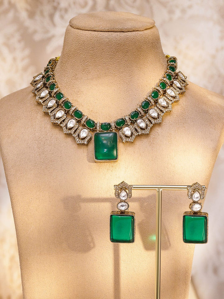 Chic Green Kundan Necklace Set Jewellery Set