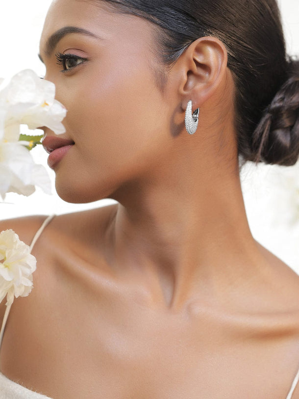 Chic Luxe Glow American Diamond Zirconia Half Round Studs Earrings