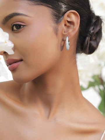 Chic Luxe Glow American Diamond Zirconia Half Round Studs Earrings