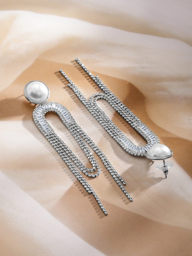 Chic Motion American Diamond Zirconia & Pearl Tassel Drops Earrings