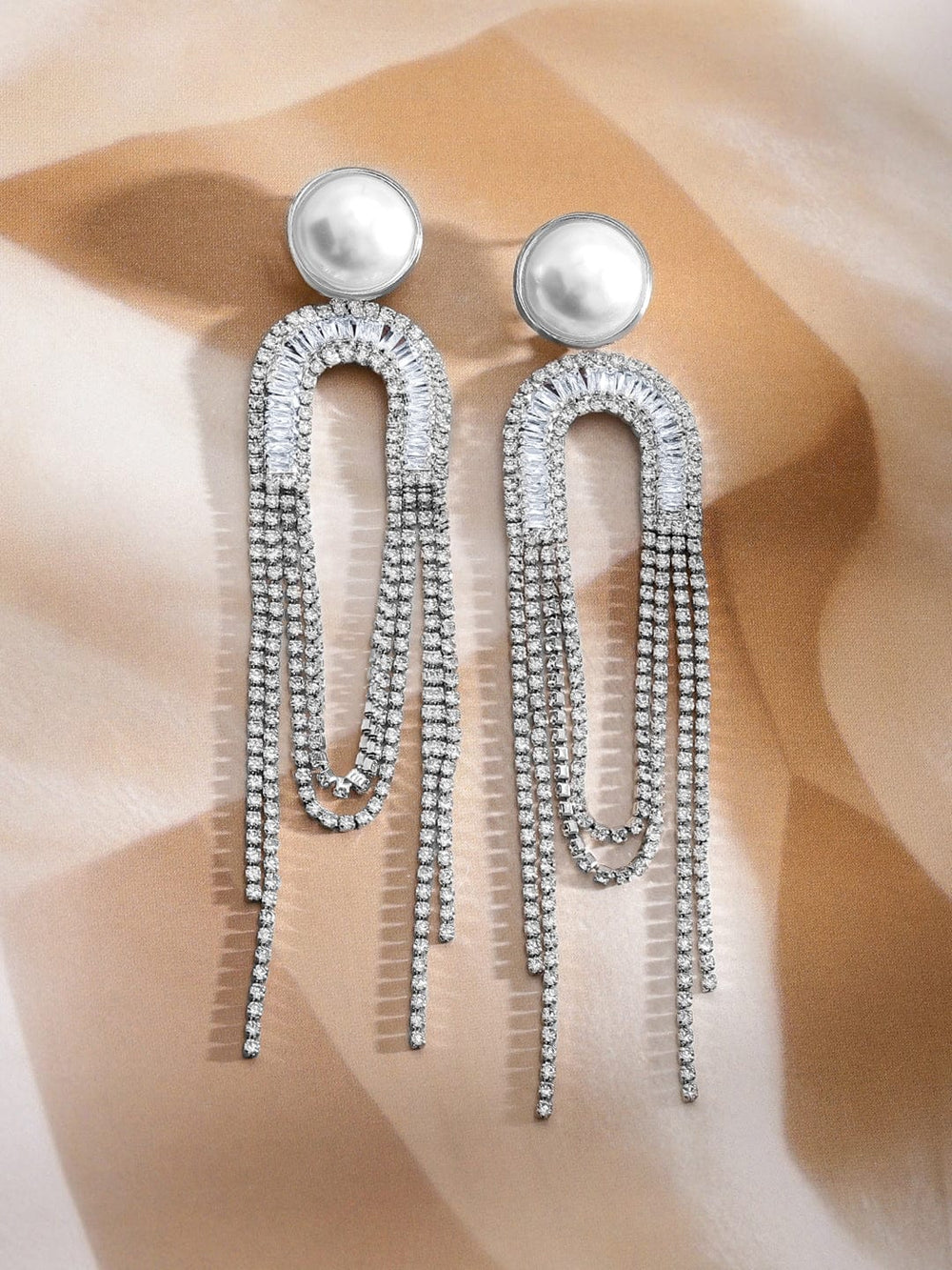 Chic Motion American Diamond Zirconia & Pearl Tassel Drops Earrings
