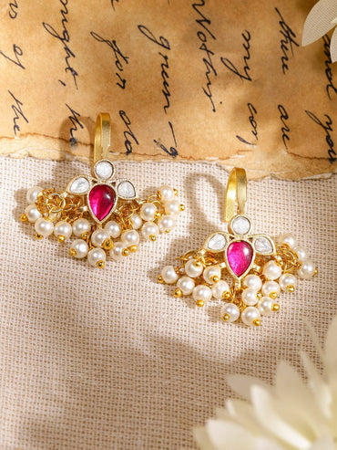 Chic Ruby & Pearl Glow Ear Cuff Earrings