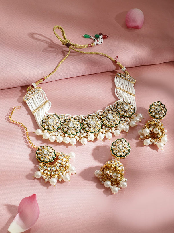 Classic Green & White Kundan Necklace Set Jewellery Set