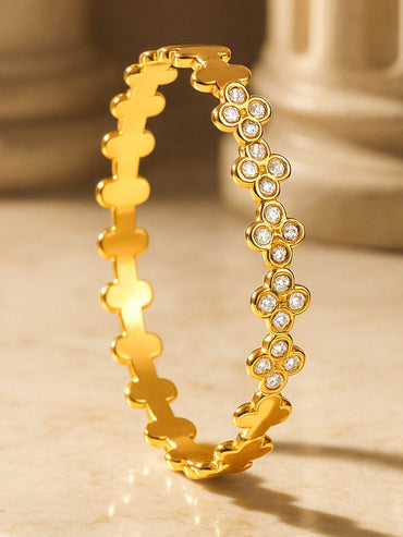 Clover American Diamond Zirconia Gold Plated Bracelet Wristwear