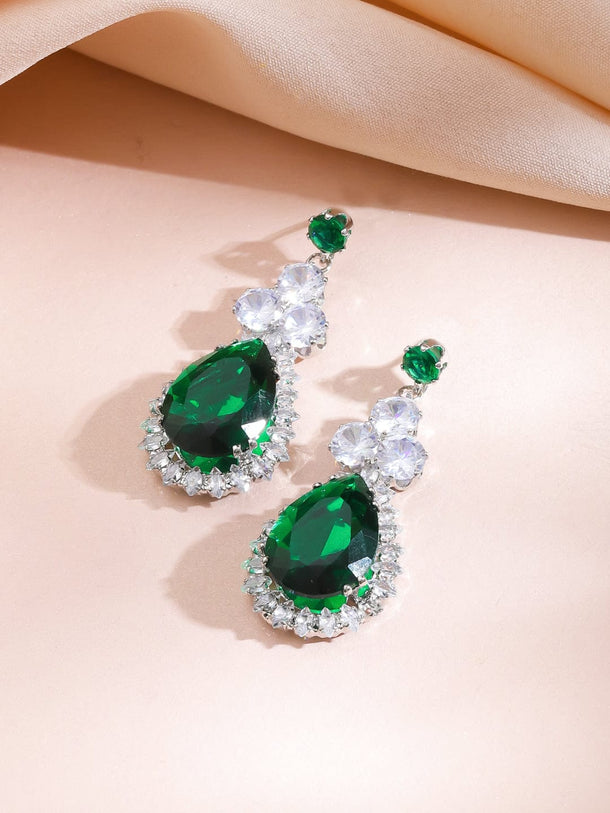 Cocktail Glam Emerald Green White Crystal Necklace Set Jewellery Set