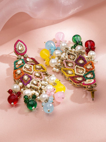 Colour Symphony Pearl Kundan Danglers Earrings