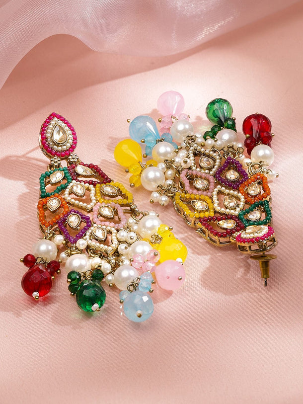 Colour Symphony Pearl Kundan Danglers Earrings