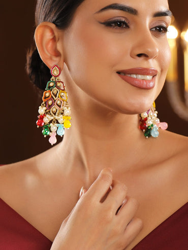 Colour Symphony Pearl Kundan Danglers Earrings