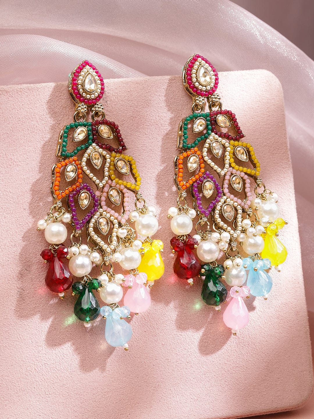 Colour Symphony Pearl Kundan Danglers Earrings