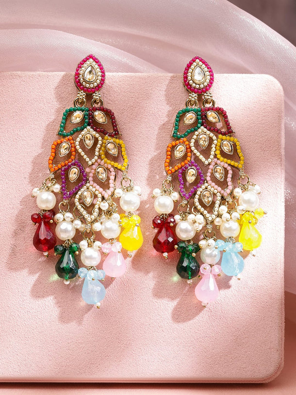 Colour Symphony Pearl Kundan Danglers Earrings