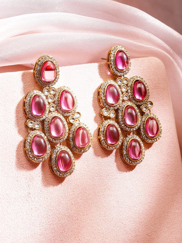 Contemporary American Diamond Zirconia Pink Stone Danglers Earrings