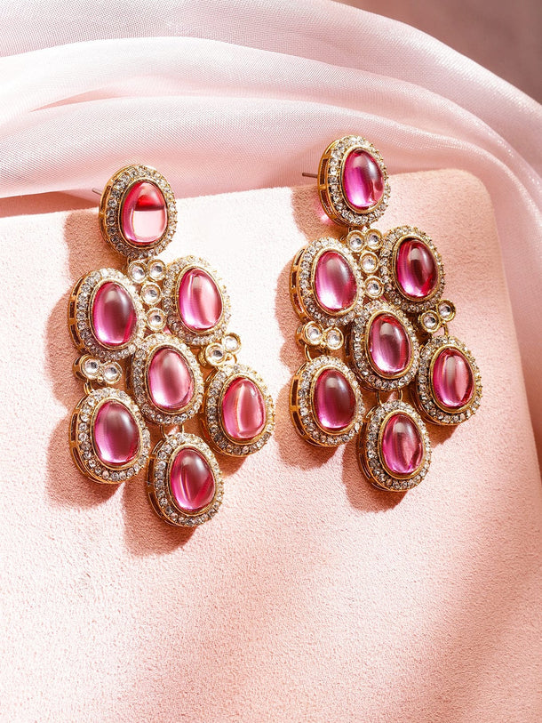 Contemporary American Diamond Zirconia Pink Stone Danglers Earrings