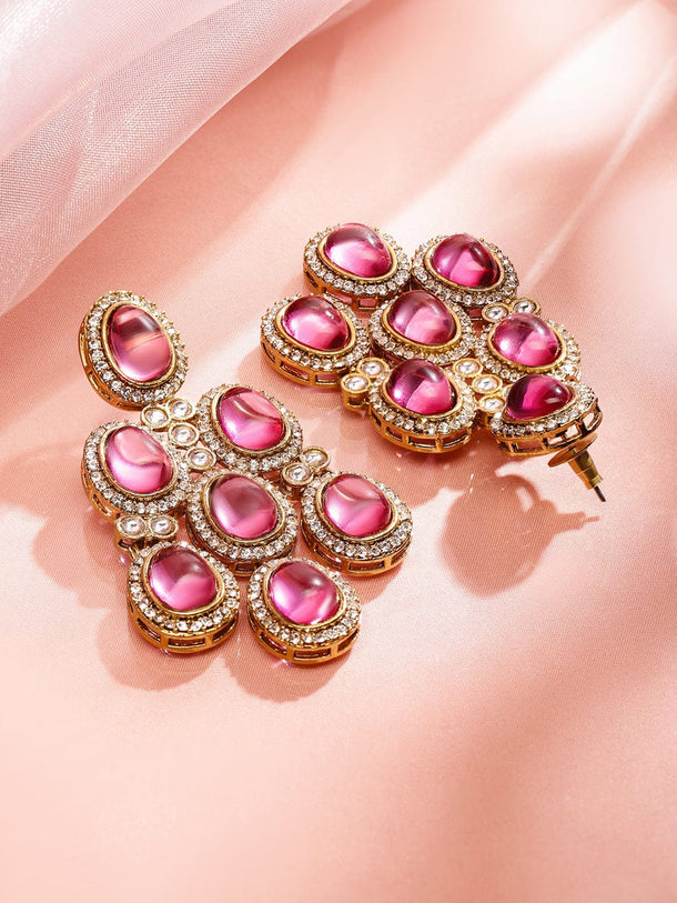 Contemporary American Diamond Zirconia Pink Stone Danglers Earrings