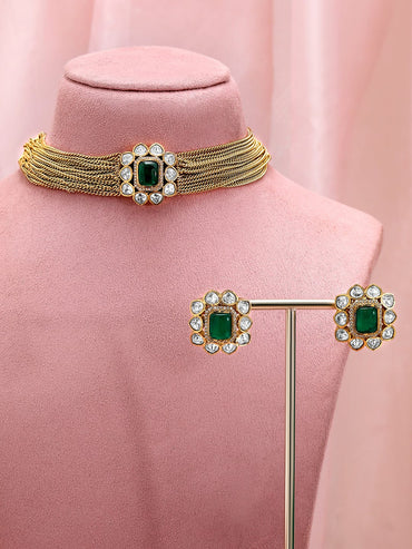 Contemporary Emerald Charm Choker Set Jewellery Set