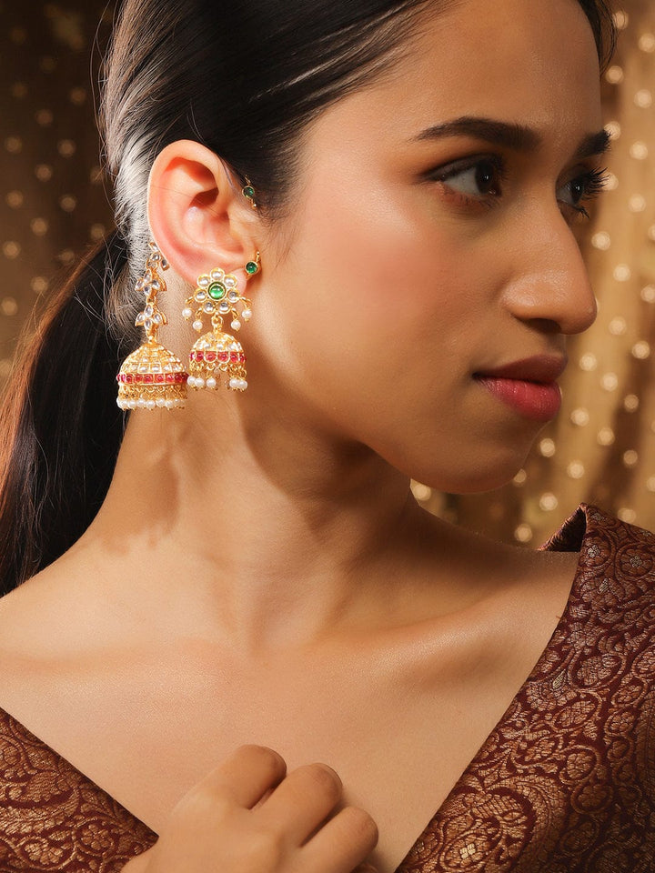 Contemporary Green Kundan Ear Cuff Jhumka Earrings