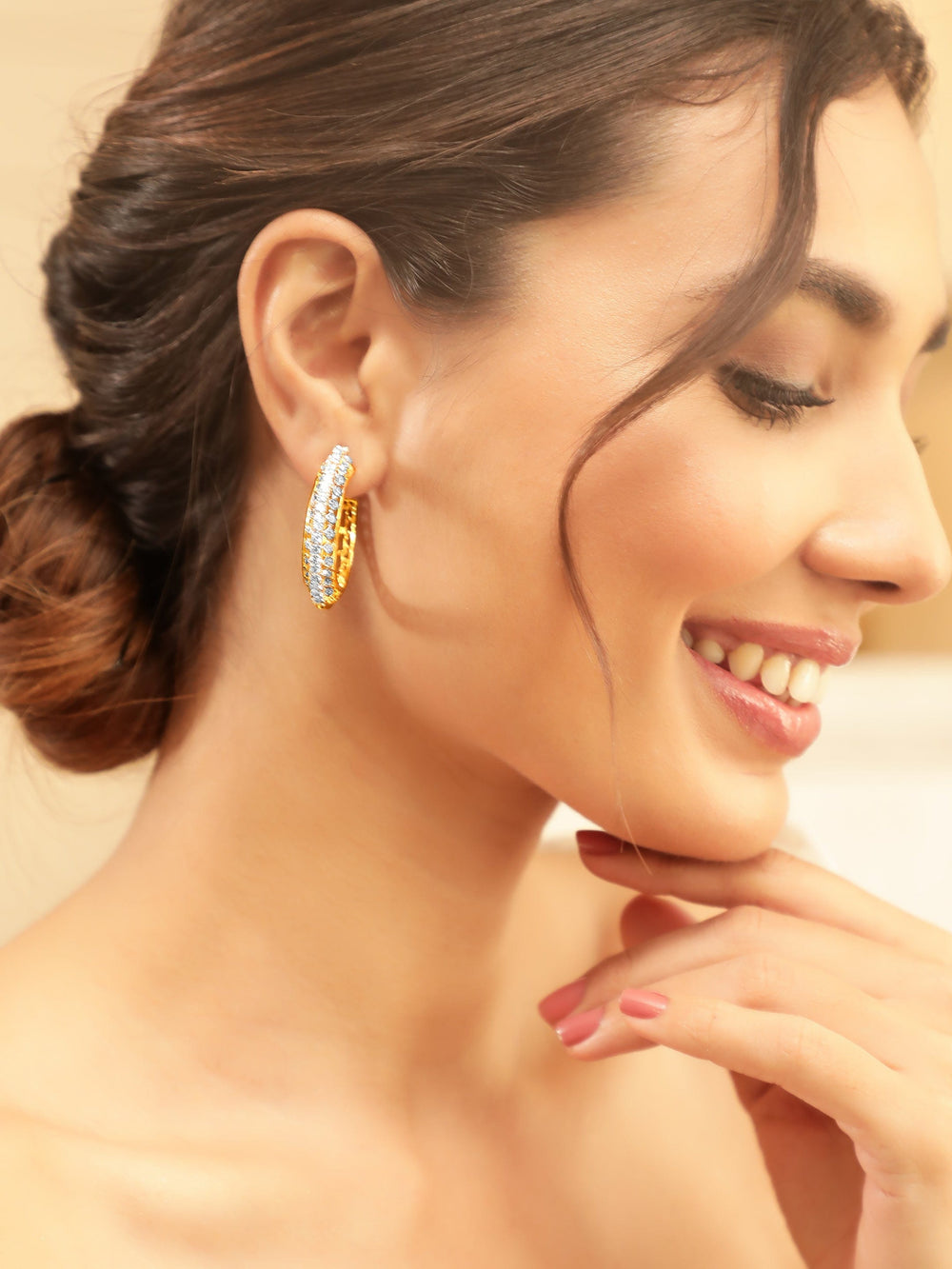 Copy of 22K Gold plated Crystal zirconia Studded Elegant Demi - Fine Hoop Earrings Earrings