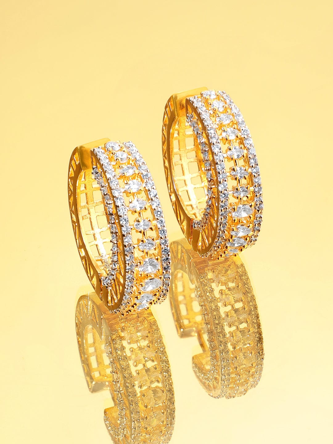 Copy of 22K Gold plated Crystal zirconia Studded Elegant Demi - Fine Hoop Earrings Earrings