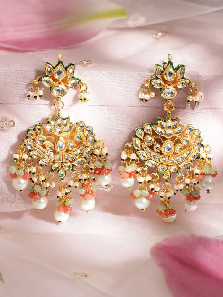 Copy of 22K Gold plated Kundan crystal with purple gem and pearl beaded Statement Drop Regal Earrings Earrings