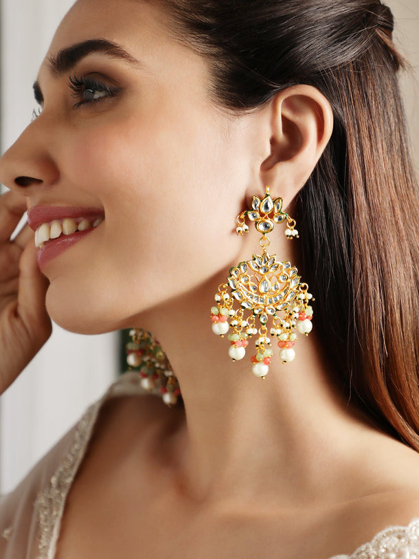 Copy of 22K Gold plated Kundan crystal with purple gem and pearl beaded Statement Drop Regal Earrings Earrings