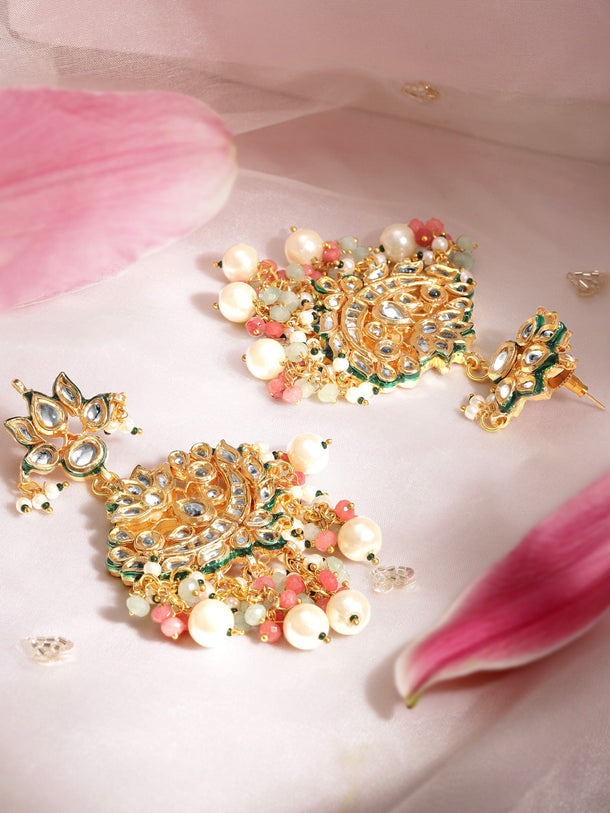 Copy of 22K Gold plated Kundan crystal with purple gem and pearl beaded Statement Drop Regal Earrings Earrings