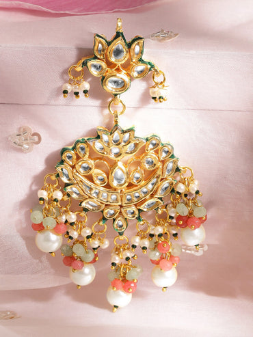 Copy of 22K Gold plated Kundan crystal with purple gem and pearl beaded Statement Drop Regal Earrings Earrings