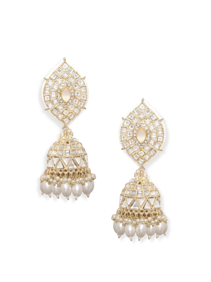 Copy of 22K Gold Plated Kundan With Pearl Beaded Layered Statement Jhumka Earrings