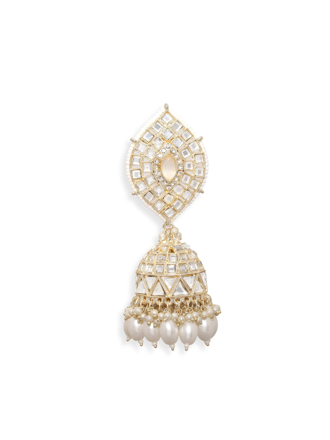 Copy of 22K Gold Plated Kundan With Pearl Beaded Layered Statement Jhumka Earrings