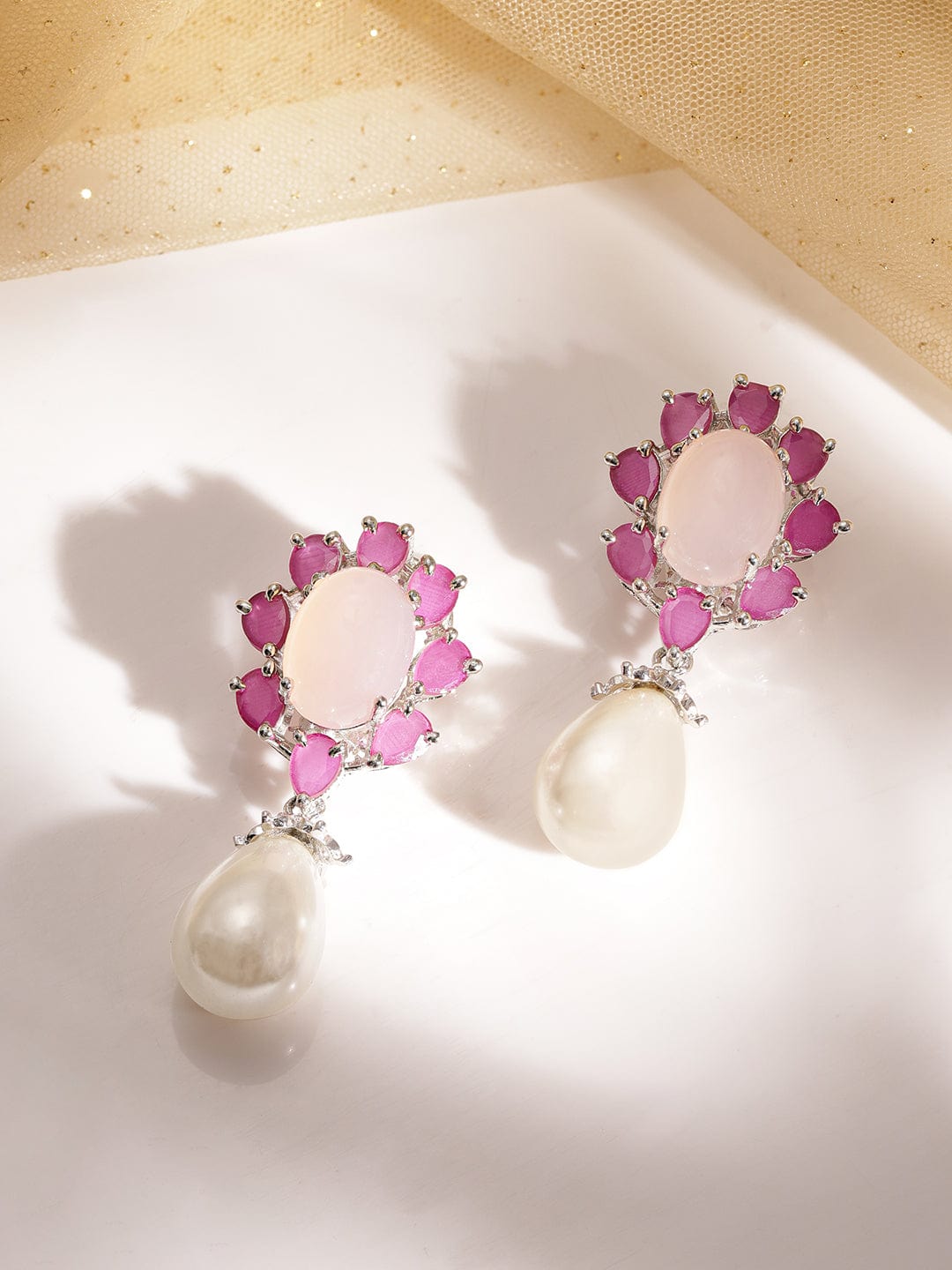 Copy of Blooms in Oxidized Grace: Floral Designs Pearl Hanging Drop Earrings Earrings