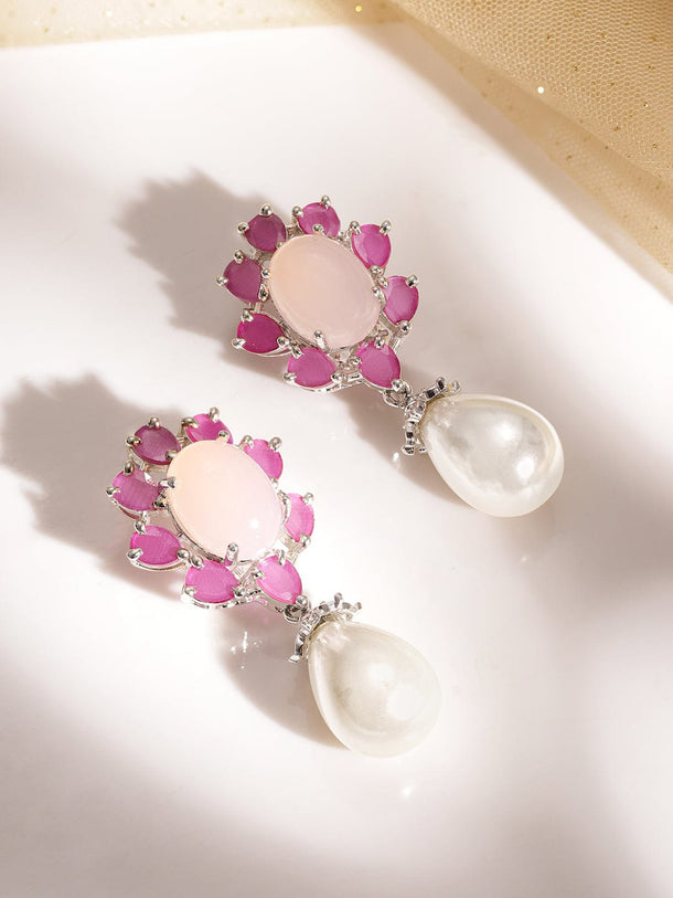 Copy of Blooms in Oxidized Grace: Floral Designs Pearl Hanging Drop Earrings Earrings