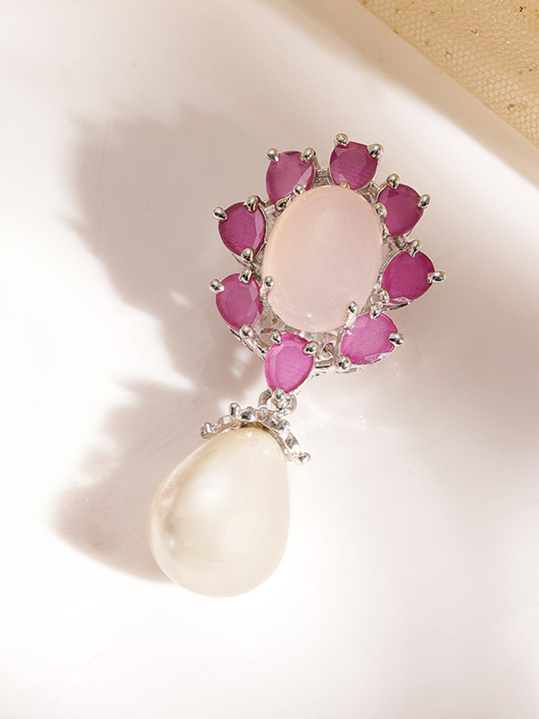 Copy of Blooms in Oxidized Grace: Floral Designs Pearl Hanging Drop Earrings Earrings