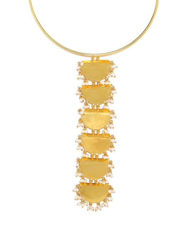 Copy of Rubans 18K Gold plated pearl bedded crystal studded minimal necklace set Necklace